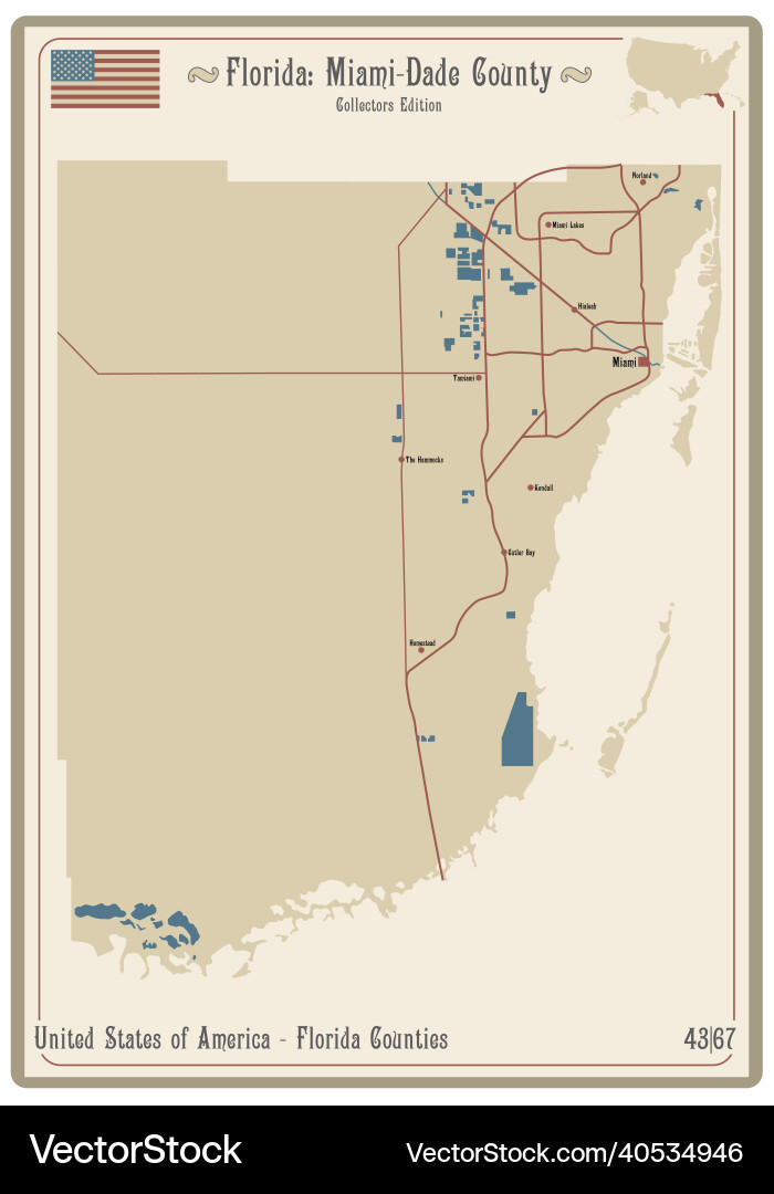 Miami Dade County Fl Map - Map Of Miami Dade County In Florida Vector 40534946 