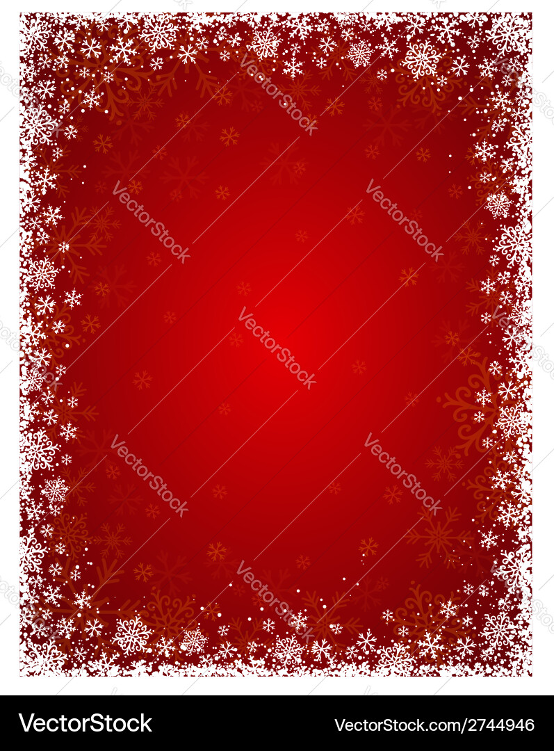 Red background with frame of snowflakes vector image