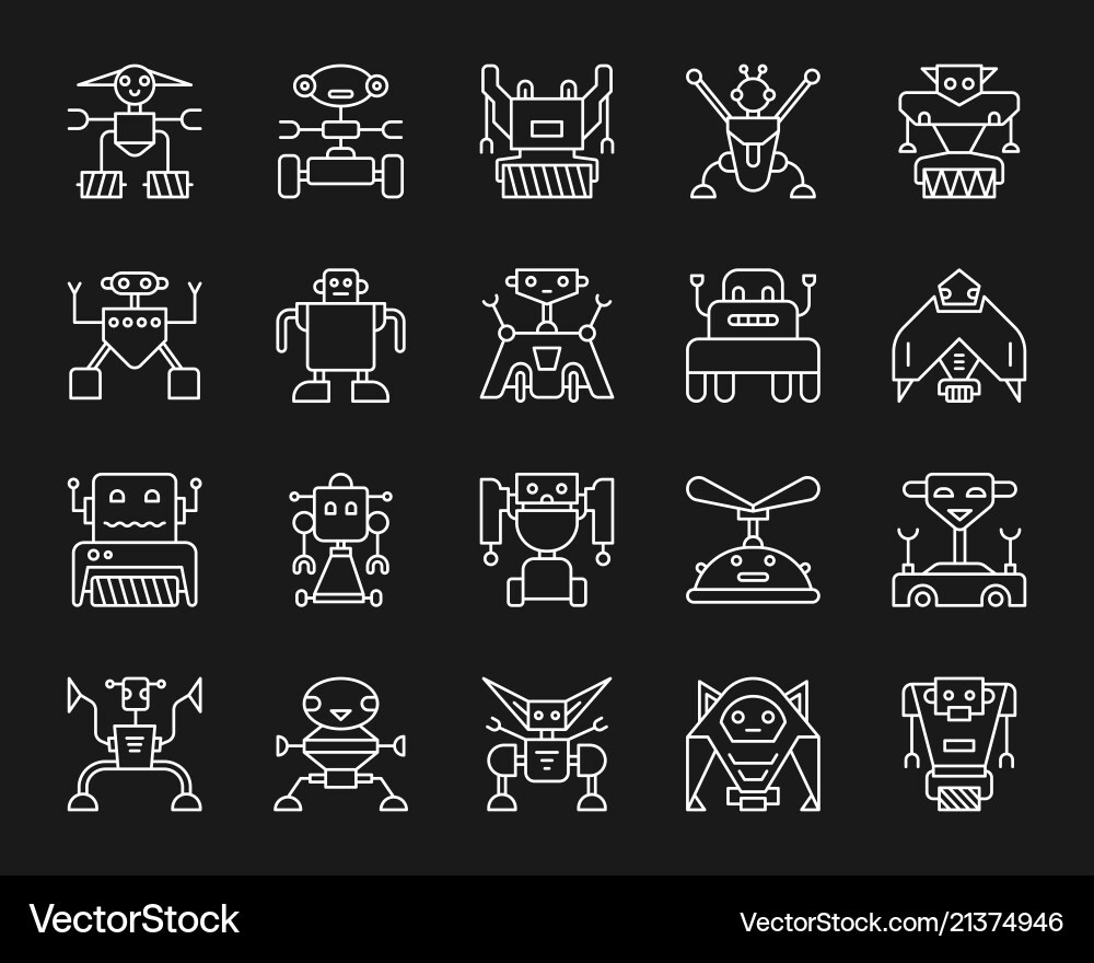 Robot simple white line icons set Robot simple white line icons set vector image