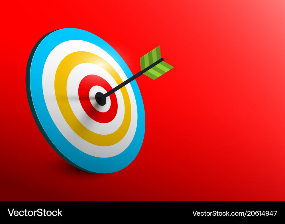 3d target - bullseye with arrow dart on red vector image