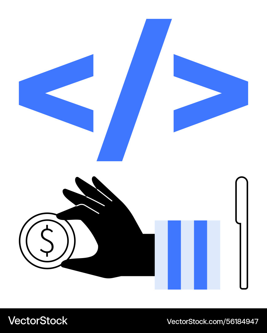 Coding tag with hand holding coin and bar graph Coding tag with hand holding coin and bar graph vector image