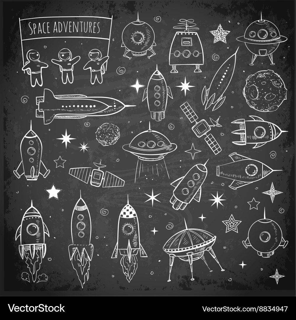 Collection of sketchy space objects vector image