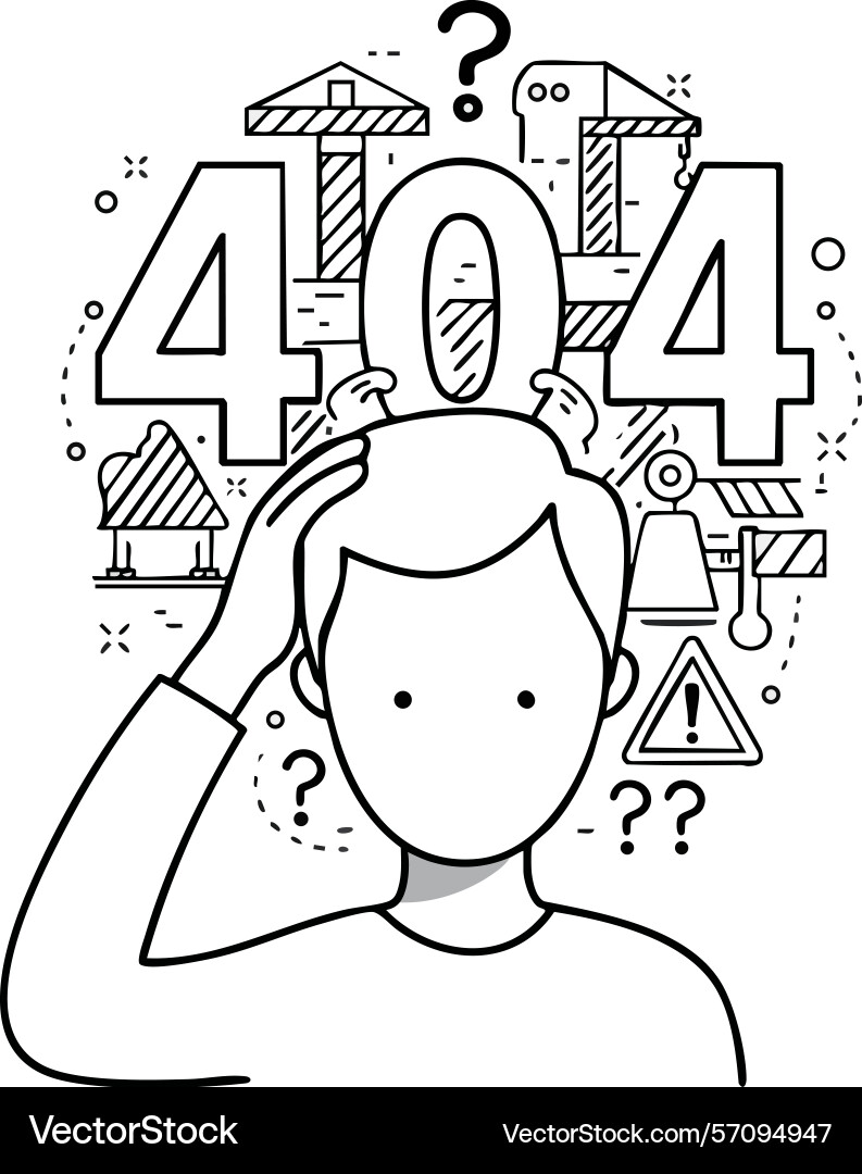Confused person with 404 error code and question Confused person with 404 error code and question vector image