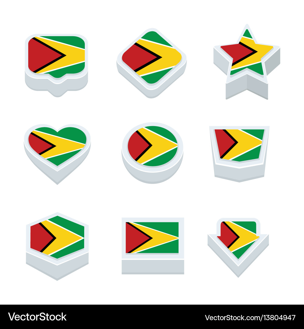Guyana flags icons and button set nine styles vector image