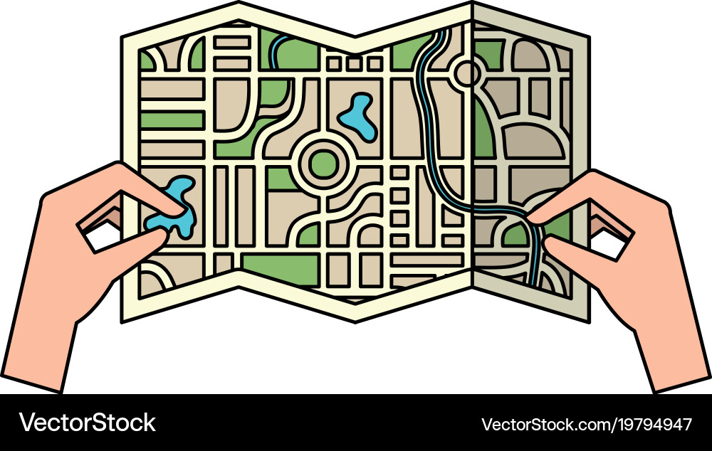 Hands with paper map guide icon vector image