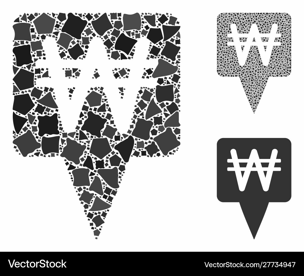 Korean won map pointer composition icon bumpy Vector Image