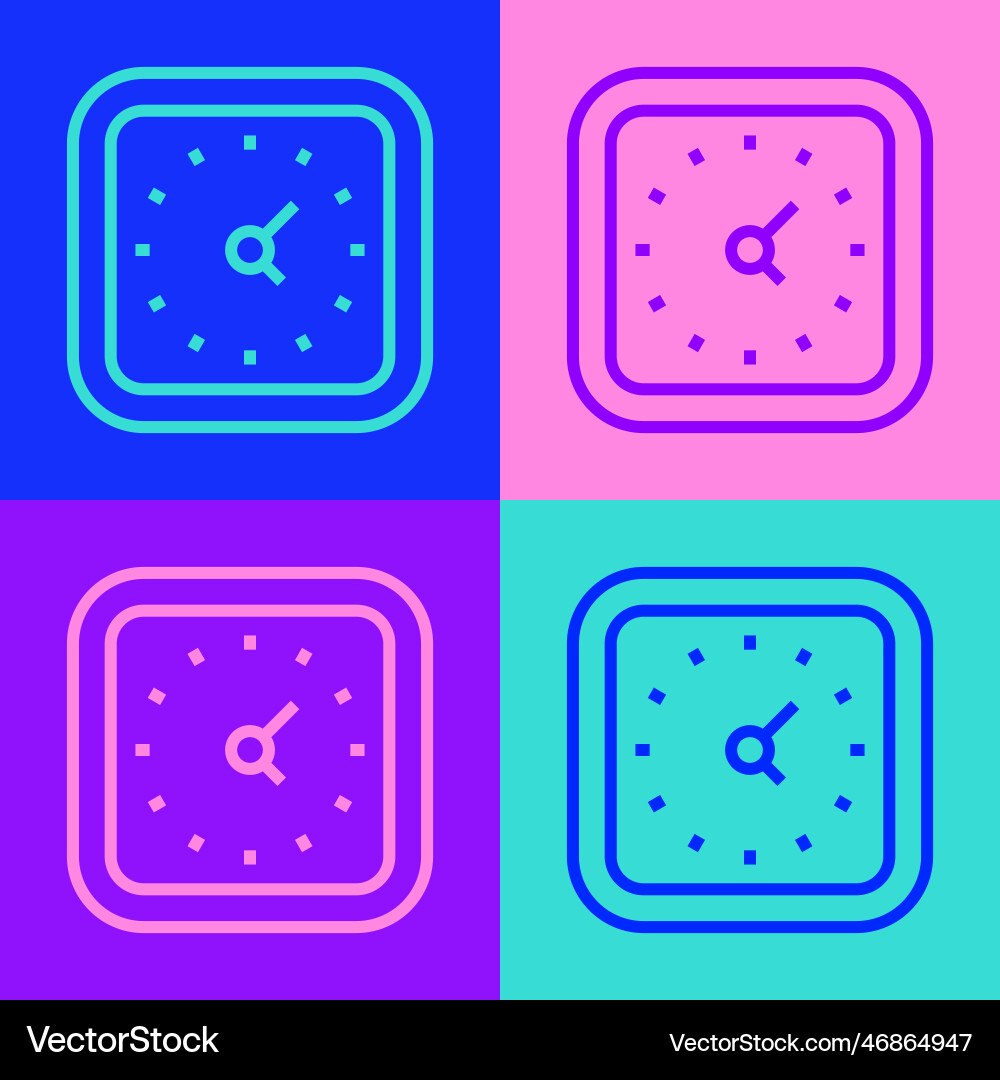 Pop art line clock icon isolated on color Vector Image