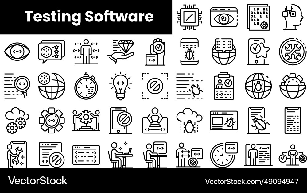 Set of outline testing software icons Set of outline testing software icons vector image