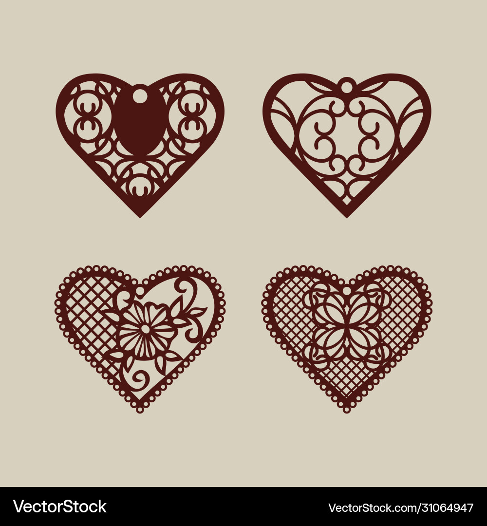 Set stencil lacy hearts with openwork pattern Set stencil lacy hearts with openwork pattern vector image
