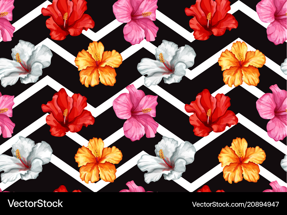 Tropical leaves hibiscus seamless pattern Vector Image
