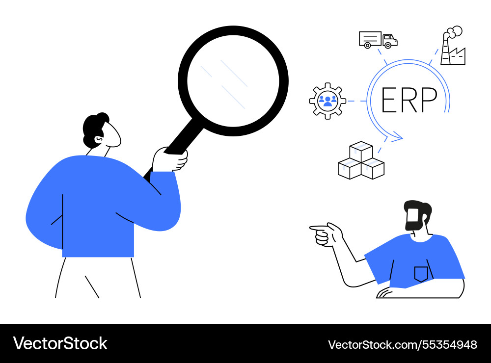 Analyzing erp system concepts with magnifying Analyzing erp system concepts with magnifying vector image