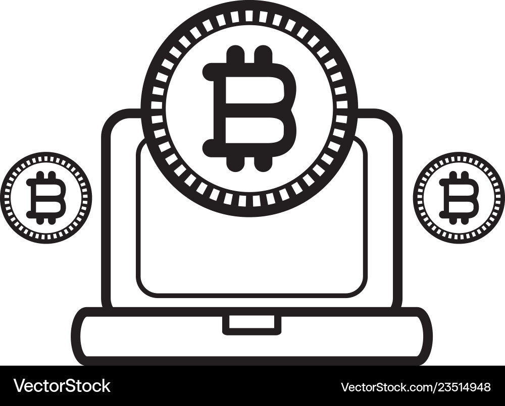 Bitcoin with computer black and white Vector Image