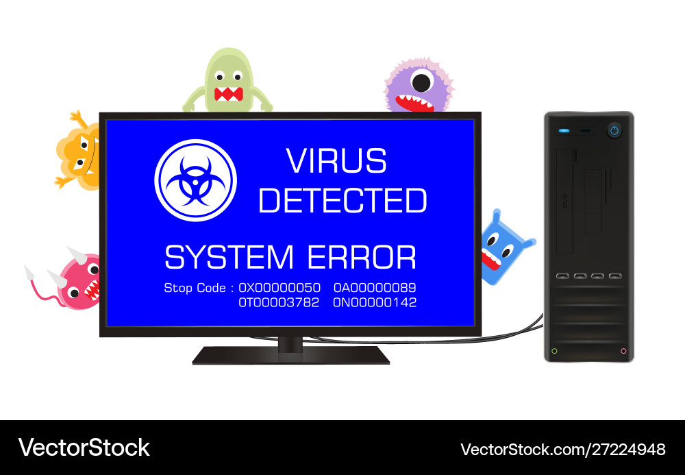 Broken desktop computer error screen Broken desktop computer error screen vector image