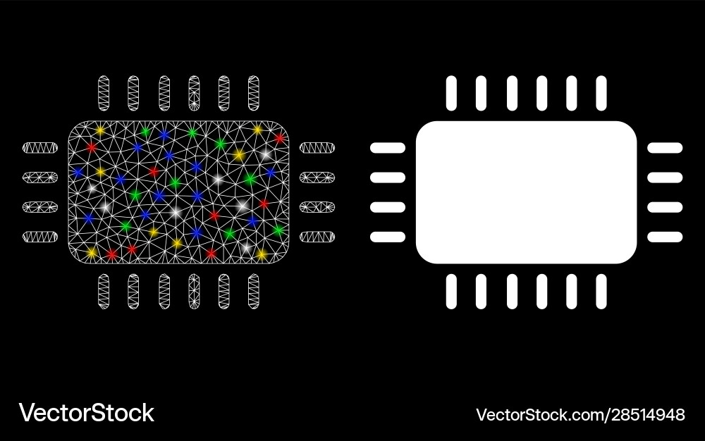 Flare mesh network microchip icon with spots Flare mesh network microchip icon with spots Vector Image