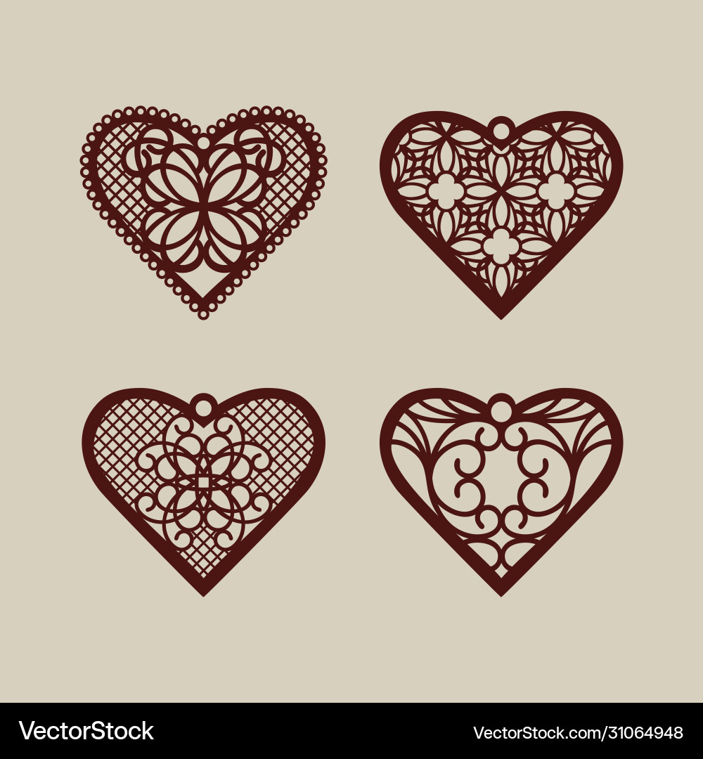 Set stencil lacy hearts with openwork pattern Set stencil lacy hearts with openwork pattern vector image