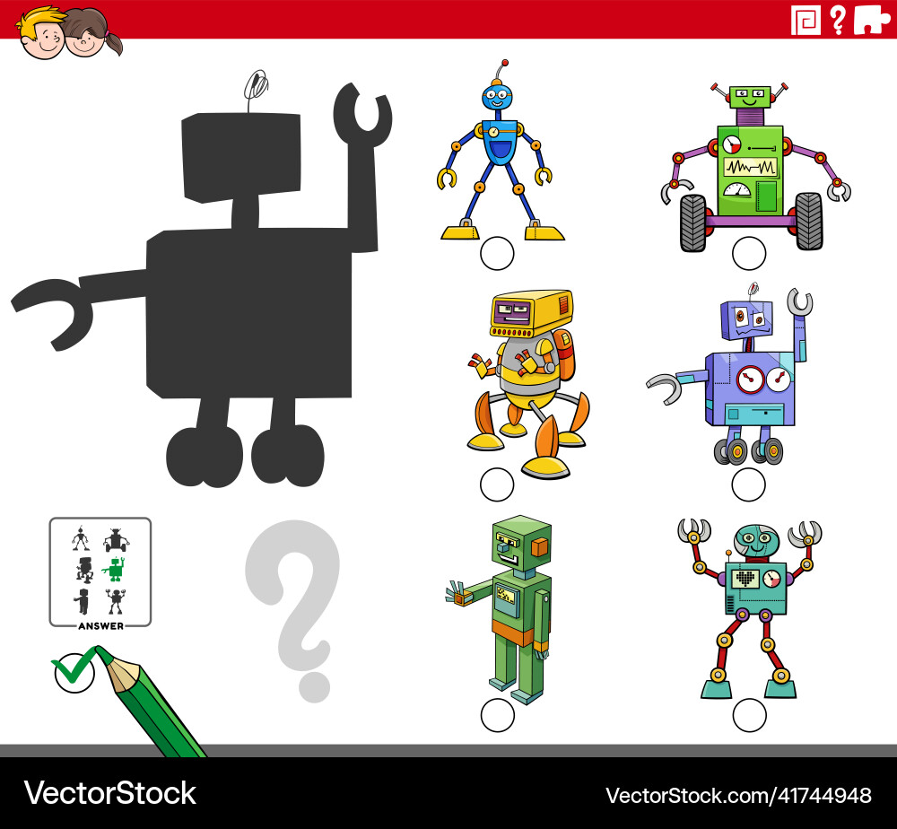 Shadow task with cartoon robots characters Shadow task with cartoon robots characters vector image