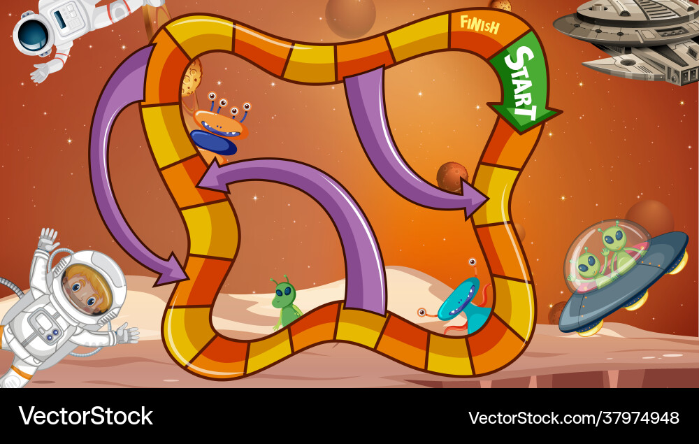 Snake and ladders game template with space theme Snake and ladders game template with space theme vector image