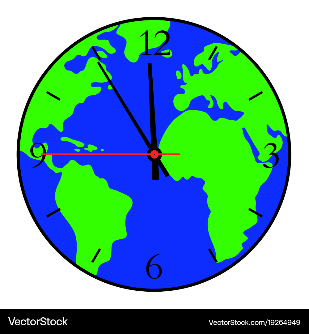 A clock with world map on the dial vector image