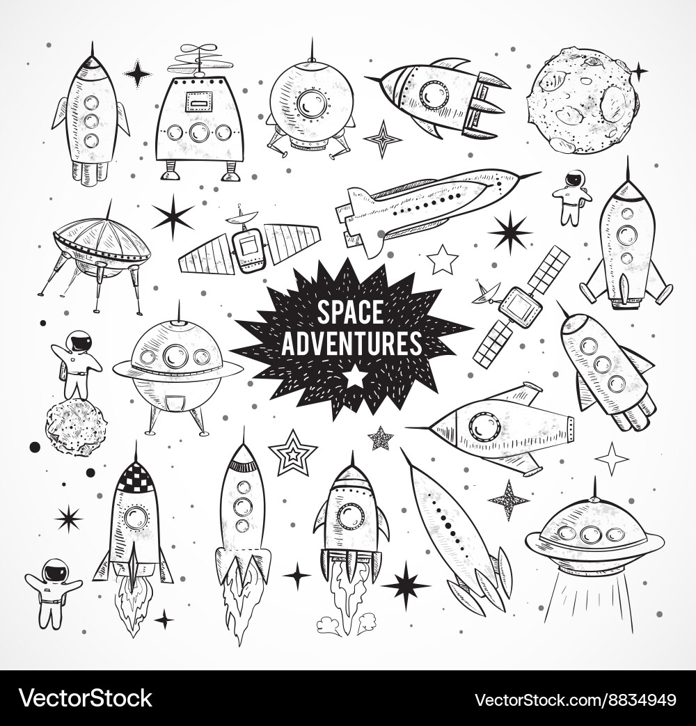 Collection of sketchy space objects vector image