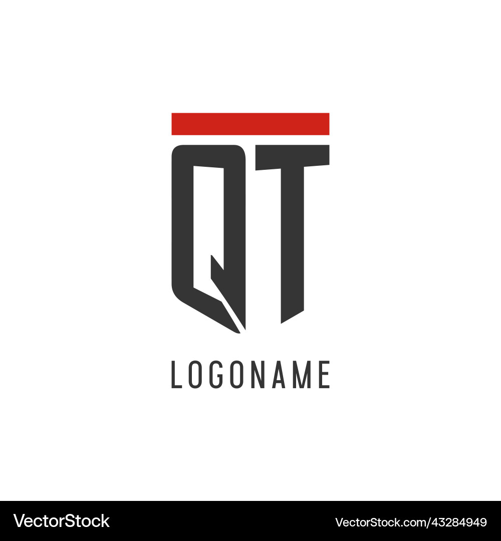 Qt initial esport logo with simple shield design vector image