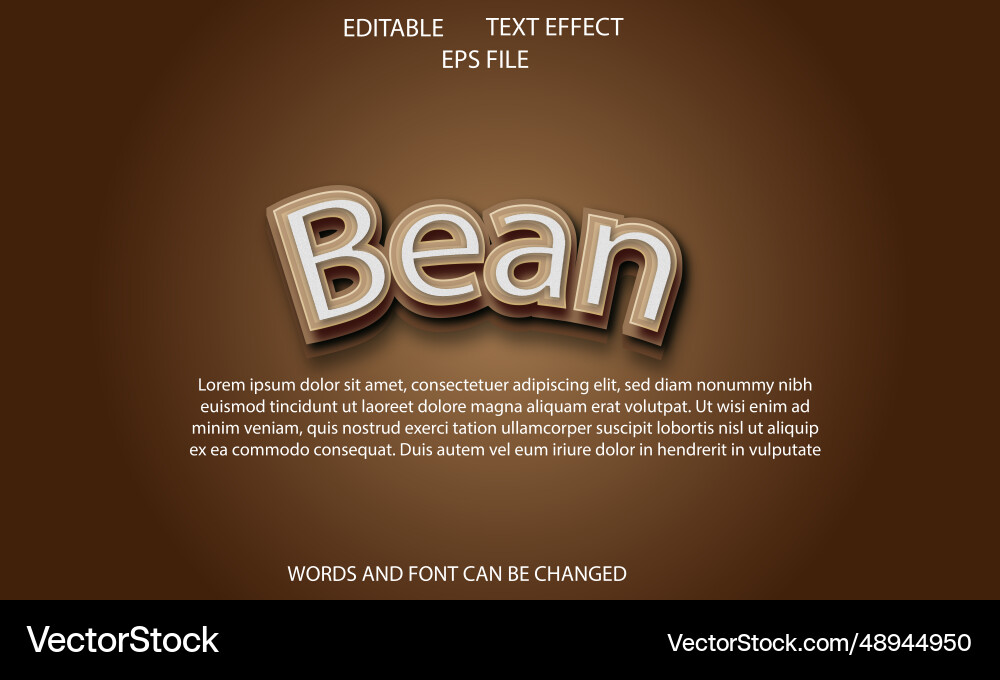 Bean 3d text effect style editabled Bean 3d text effect style editabled vector image