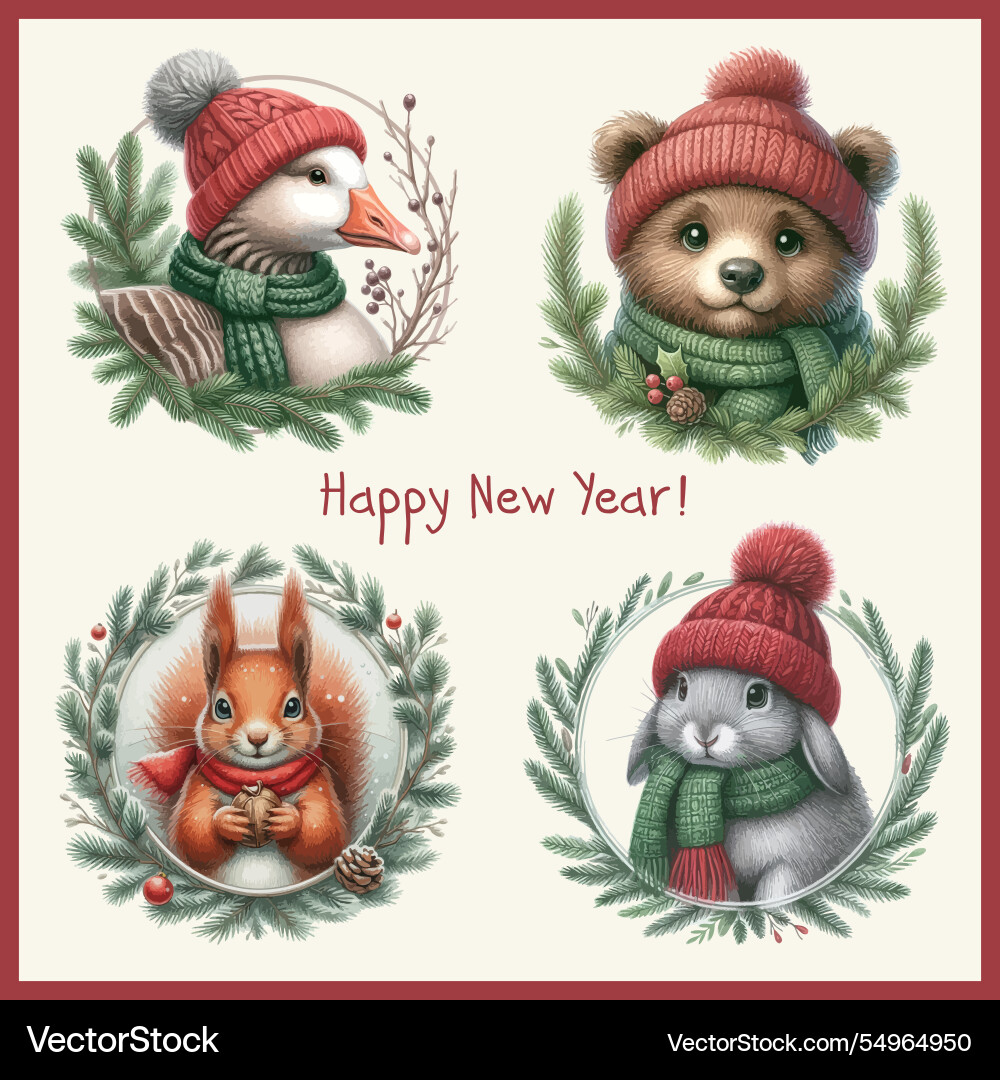 Christmas pencil drawing animal faces clipart Christmas pencil drawing animal faces clipart vector image