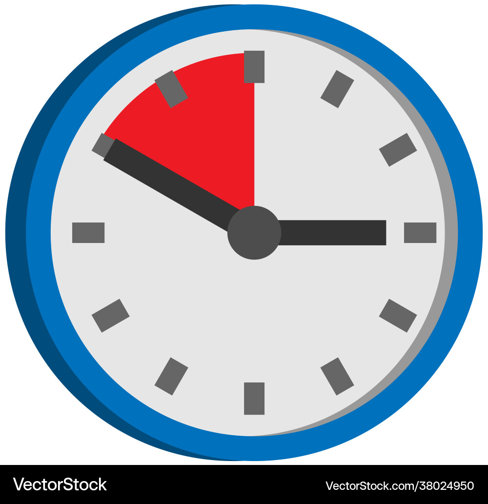 Clock with red area time remaining until end Clock with red area time remaining until end vector image
