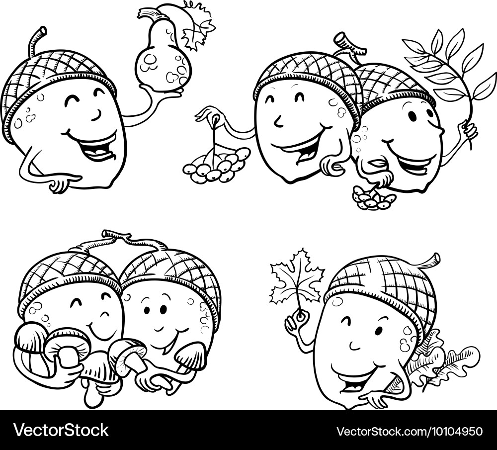 Doodle set with acorn characters Vector Image