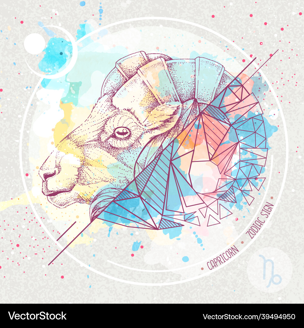 Polygonal Ram Head with Watercolor Background Vector Image