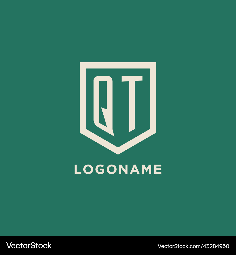 Qt initial logo monogram shield geometric shape Vector Image