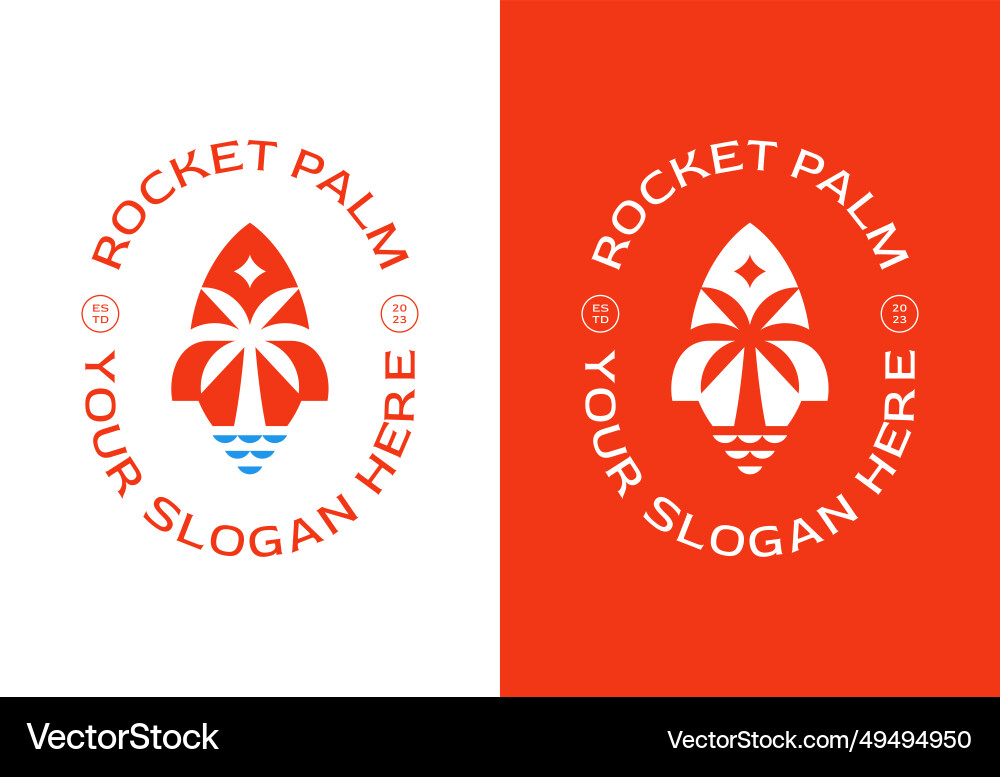 Rocketship Start Palmen Strand Insel Logo Rocketship Start Palmen Strand Insel Logo Vektorbild