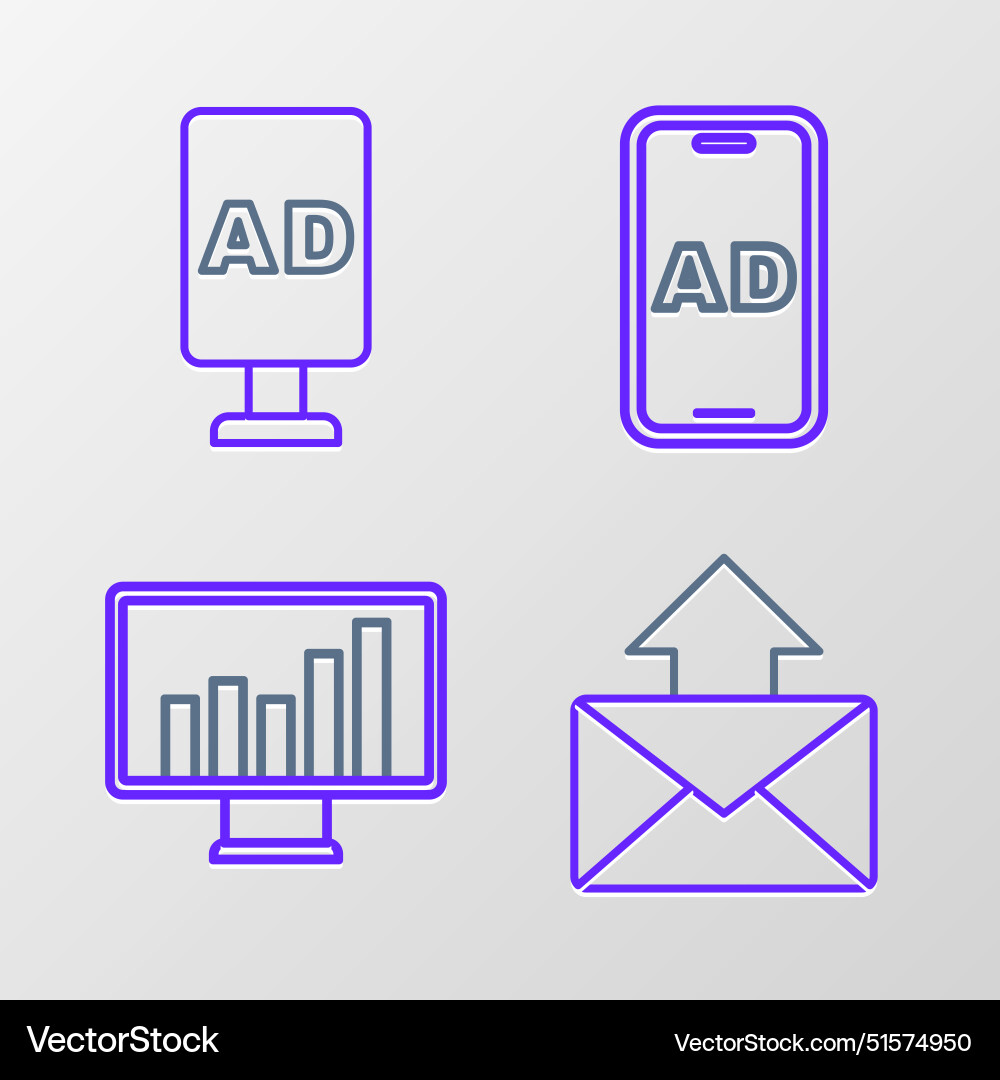 Set line mail and e-mail monitor with graph chart Vector Image