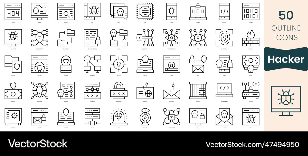 Set of hacker icons thin linear style pack Set of hacker icons thin linear style pack Vector Image