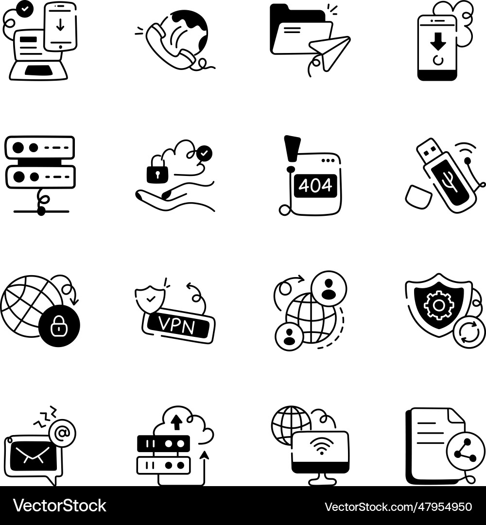 Set of networking sketchy icons Vector Image