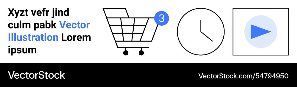 Shopping cart clock and play button icons Shopping cart clock and play button icons vector image