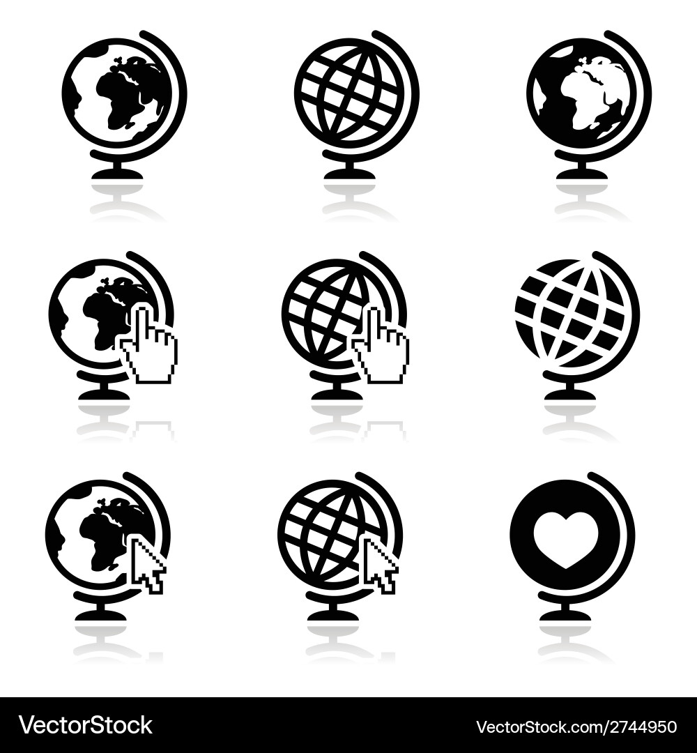 World Map Icons with Hand Cursor vector image