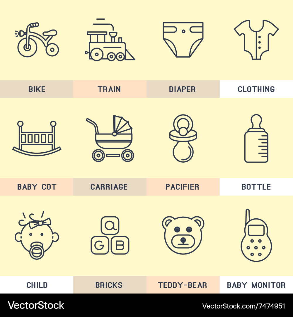 Baby Flat Line Icons Set vector image