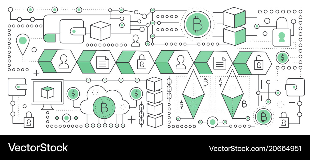 Bitcoin cryptocurrency and blockchain technology vector image