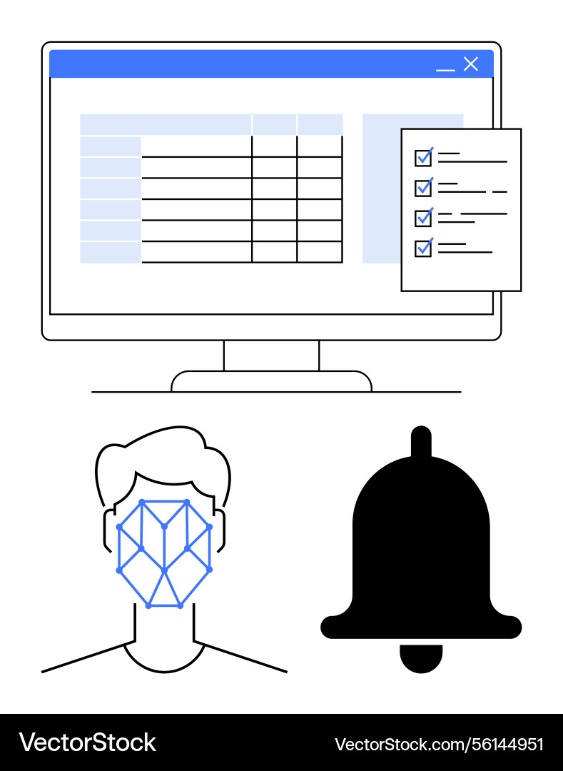 Digital workflow with facial recognition task vector image
