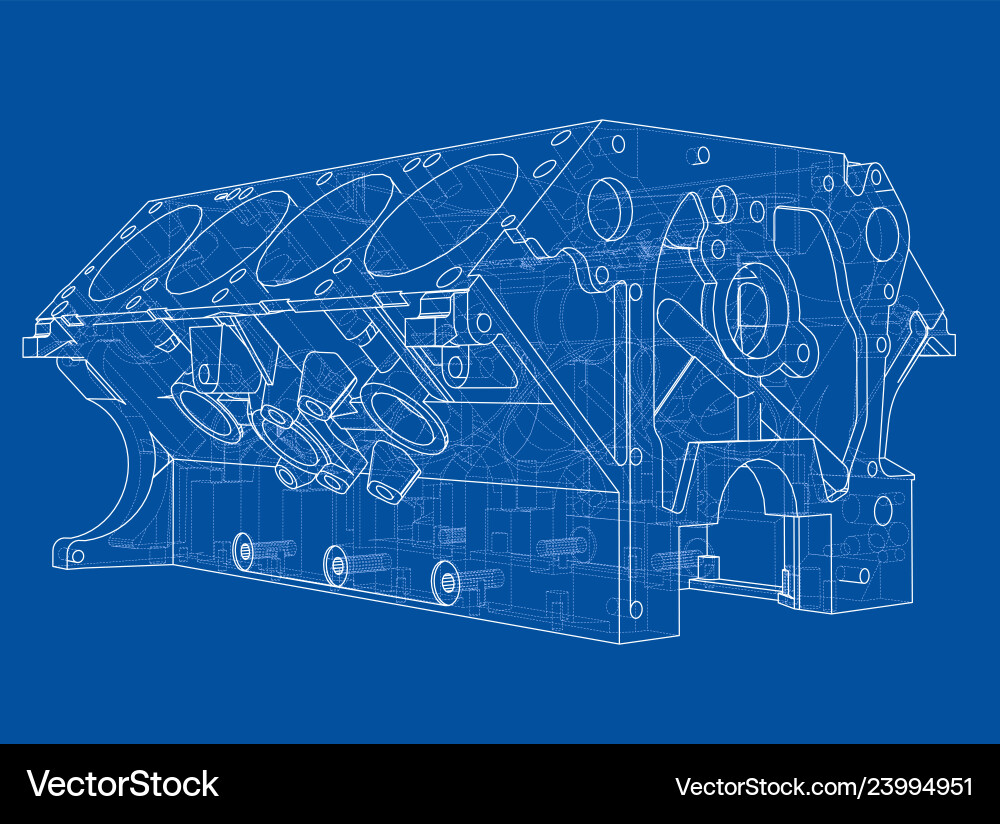 Engine block sketch rendering of 3d vector image