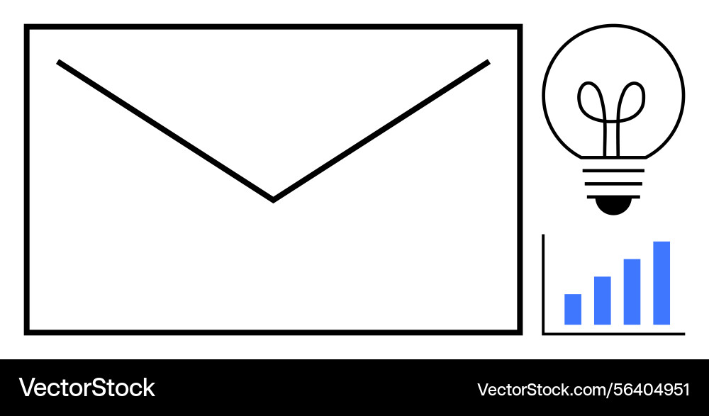 Envelope with lightbulb and bar graph reflecting Envelope with lightbulb and bar graph reflecting vector image