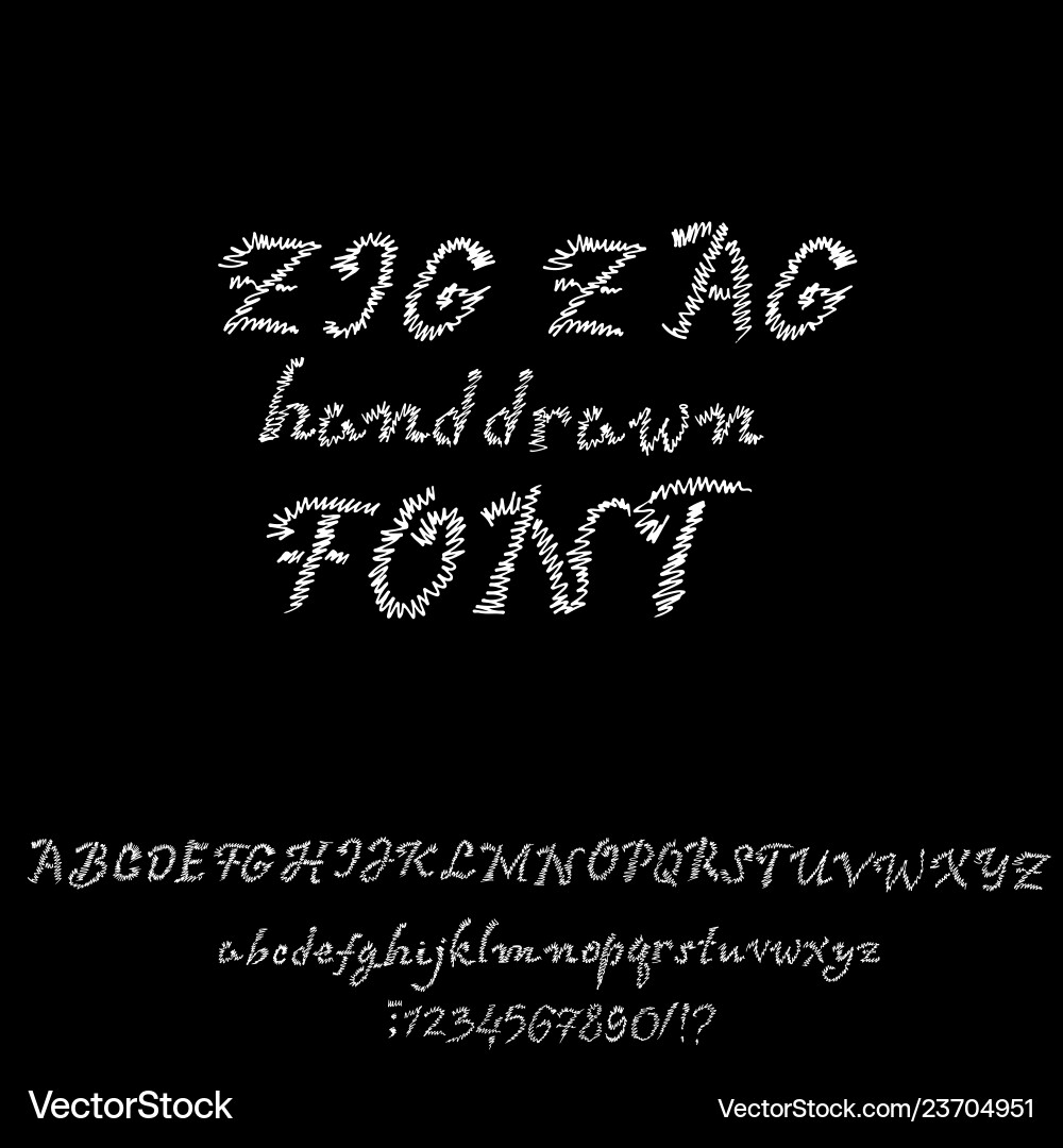 Grunge zigzag font white hand drawn script Vector Image