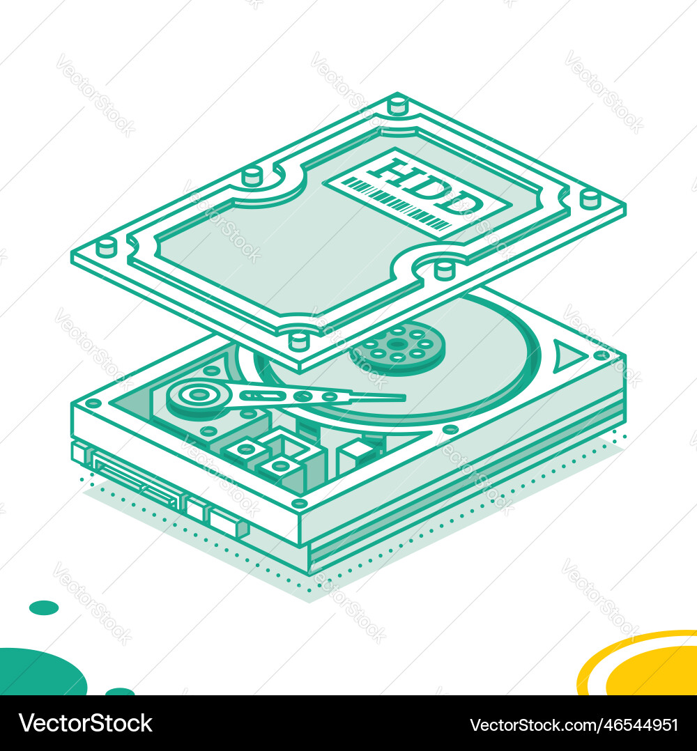 Hard disk drive isometric outline concept highly vector image