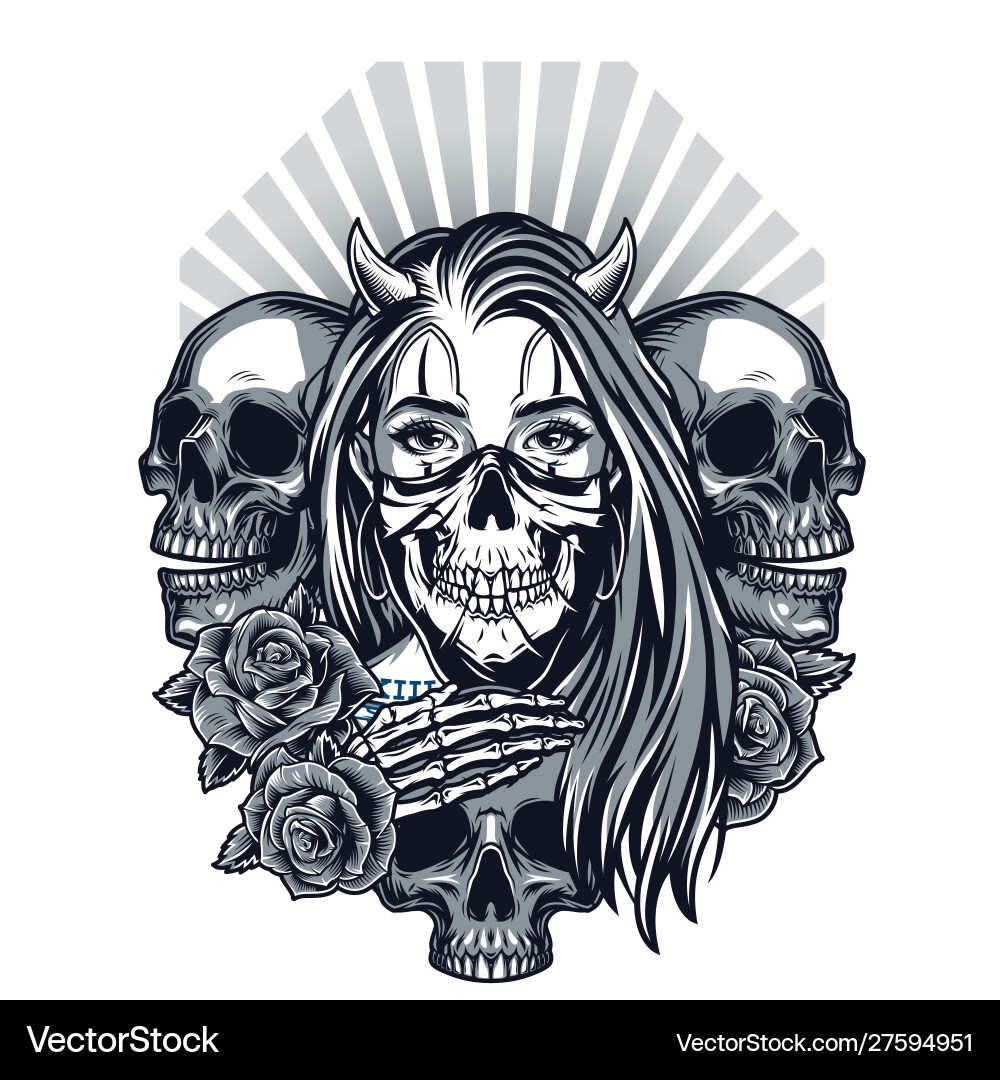 Horrified Chicano Girl with Skull Vector Image
