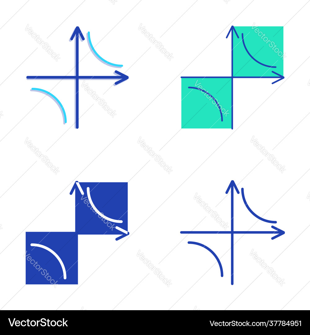 Hyperbola curve icon set in flat and line style Hyperbola curve icon set in flat and line style vector image