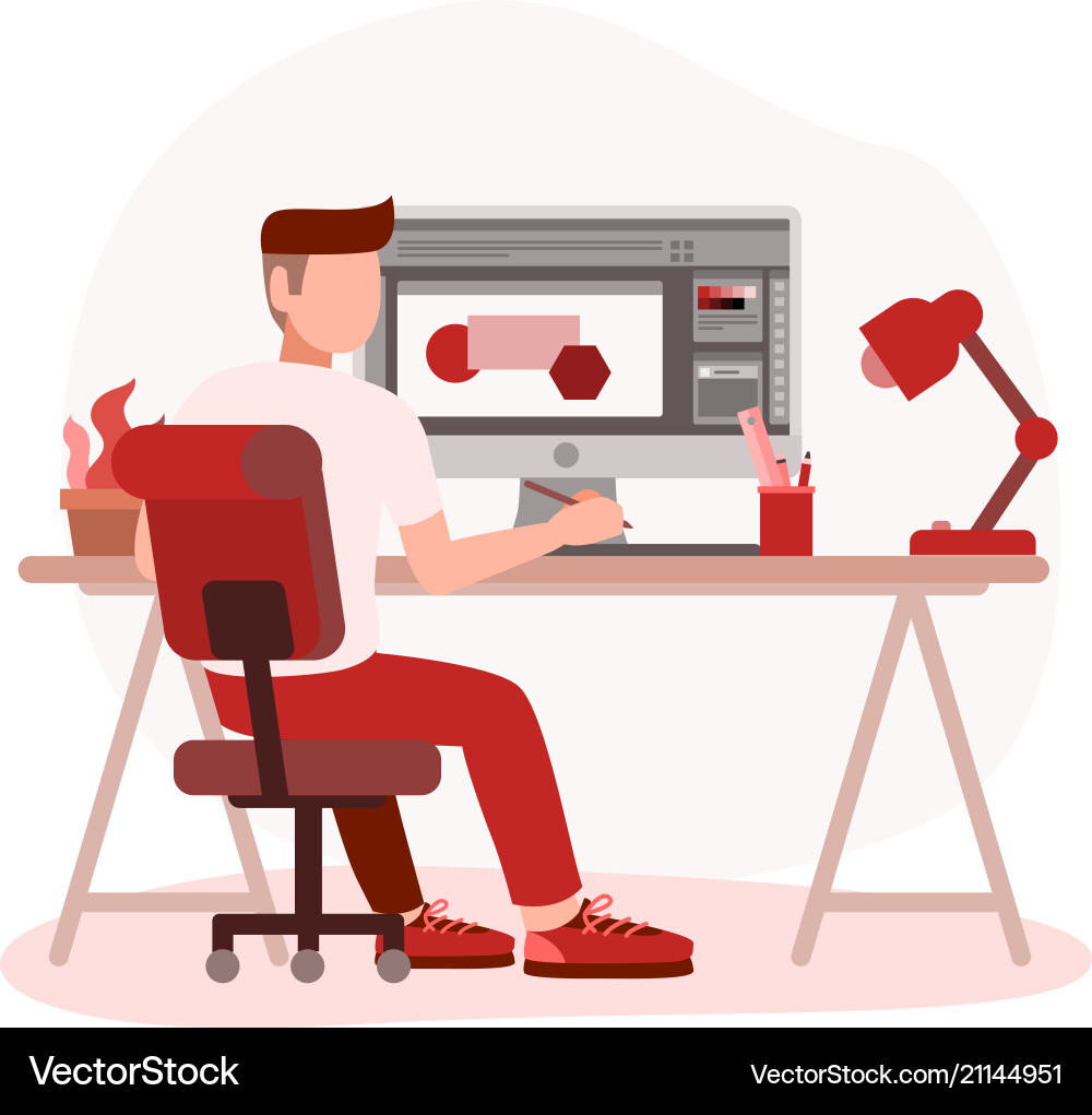Man Working on Computer - Professional Workspace vector image