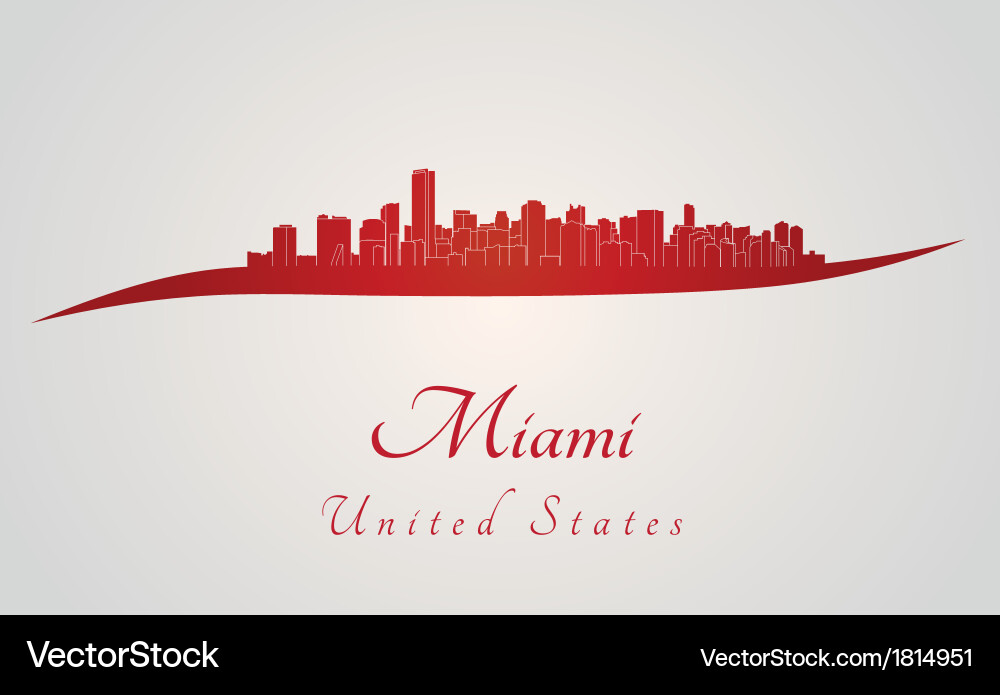 Miami skyline in red Royalty Free Vector Image