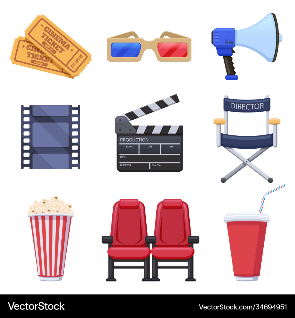 Movie theatre elements film production and cinema Movie theatre elements film production and cinema vector image