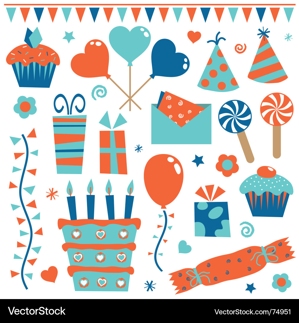 Party Decorations - Balloons & Cakes Vector Image