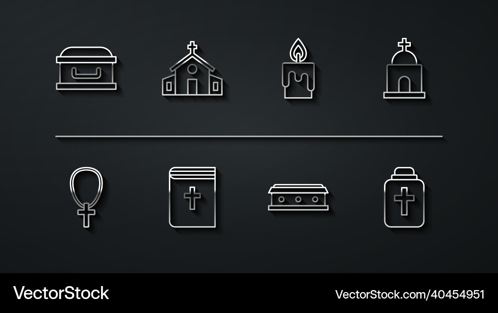 Set line coffin with cross christian on chain Set line coffin with cross christian on chain vector image